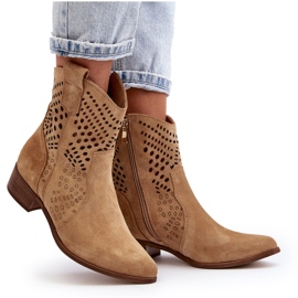 Zazoo 3305/2 Botas Cowboy Tacón Bajo Calado Ante Beige 10