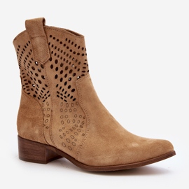 Zazoo 3305/2 Botas Cowboy Tacón Bajo Calado Ante Beige 2