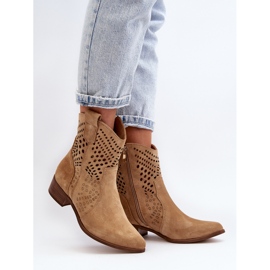 Zazoo 3305/2 Botas Cowboy Tacón Bajo Calado Ante Beige 3
