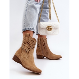 Zazoo 3305/2 Botas Cowboy Tacón Bajo Calado Ante Beige 5