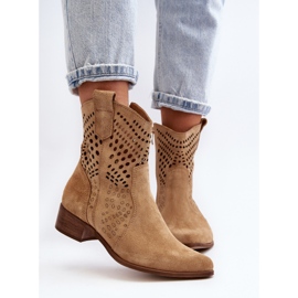 Zazoo 3305/2 Botas Cowboy Tacón Bajo Calado Ante Beige 6
