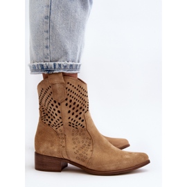 Zazoo 3305/2 Botas Cowboy Tacón Bajo Calado Ante Beige 7