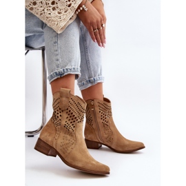 Zazoo 3305/2 Botas Cowboy Tacón Bajo Calado Ante Beige 1