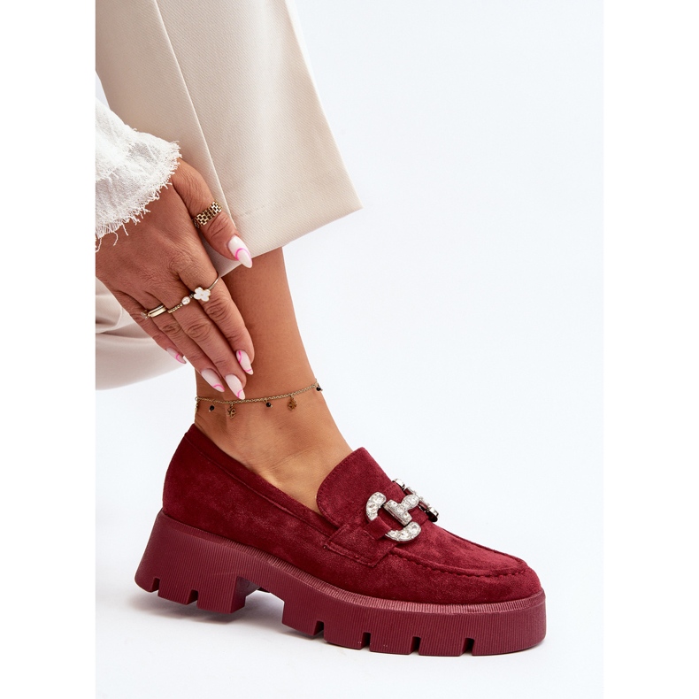 Mocasines De Mujer Con Decoración Burdeos Ellise rojo 1