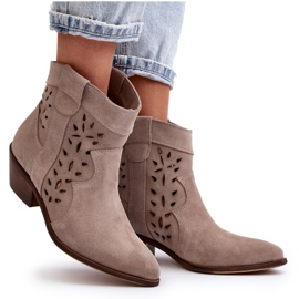 Zazoo 2870 Botas Tacón Bajo Caladas Ante, Beige 9