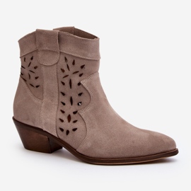 Zazoo 2870 Botas Tacón Bajo Caladas Ante, Beige 1