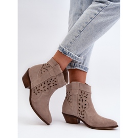 Zazoo 2870 Botas Tacón Bajo Caladas Ante, Beige 3