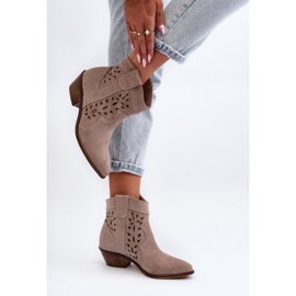 Zazoo 2870 Botas Tacón Bajo Caladas Ante, Beige 4