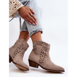 Zazoo 2870 Botas Tacón Bajo Caladas Ante, Beige 7