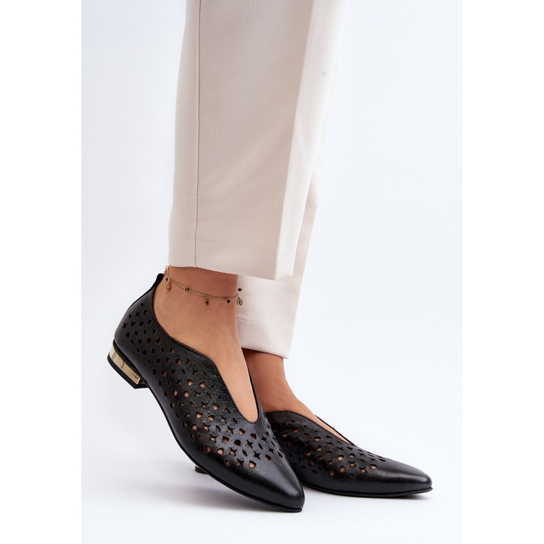 Zazoo 2883 Bailarinas Caladas de Piel Natural, Negro 2