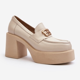 Zazoo 20170 Zapatos Mujer Piel Con Tacón Alto Beige Claro 2