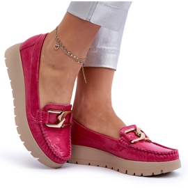 Zazoo 10141 Mocasines De Piel En La Plataforma Con Decoración Fucsia rosado 9