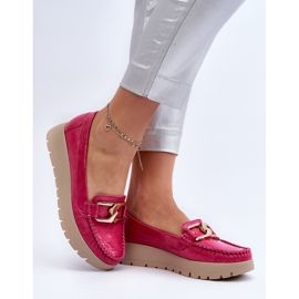 Zazoo 10141 Mocasines De Piel En La Plataforma Con Decoración Fucsia rosado 2