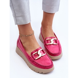 Zazoo 10141 Mocasines De Piel En La Plataforma Con Decoración Fucsia rosado 5