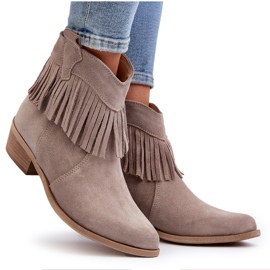 Botines de mujer Zazoo 3430 de ante con flecos capuchino beige 11