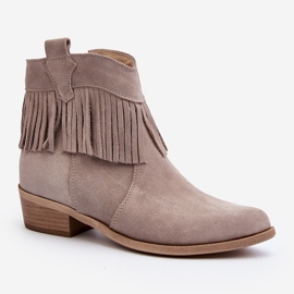Botines de mujer Zazoo 3430 de ante con flecos capuchino beige 3