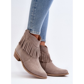 Botines de mujer Zazoo 3430 de ante con flecos capuchino beige 4