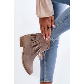 Botines de mujer Zazoo 3430 de ante con flecos capuchino beige 6