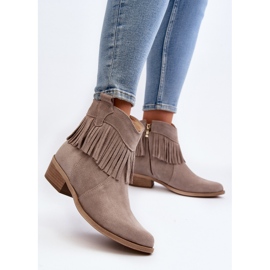 Botines de mujer Zazoo 3430 de ante con flecos capuchino beige 7