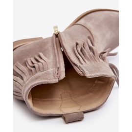 Botines de mujer Zazoo 3430 de ante con flecos capuchino beige 8