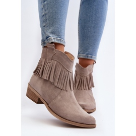Botines de mujer Zazoo 3430 de ante con flecos capuchino beige 10