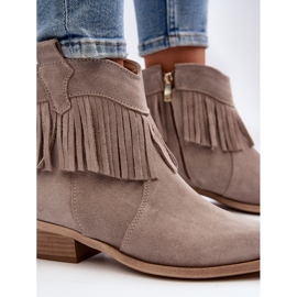 Botines de mujer Zazoo 3430 de ante con flecos capuchino beige 1