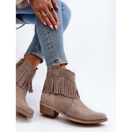 Botines de mujer Zazoo 3430 de ante con flecos capuchino beige 2