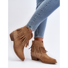 Zazoo 3430 Botas Mujer Ante Con Flecos, Beige 5