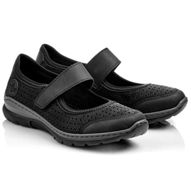 Zapatos cómodos de mujer calados con velcro negros Rieker L32B5-00 1