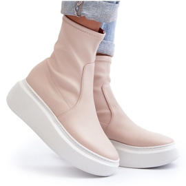 Zazoo 3395 Botines de piel para mujer con plataforma enorme, color beige 10