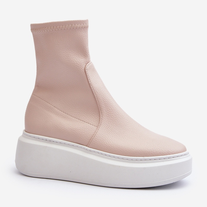 Zazoo 3395 Botines de piel para mujer con plataforma enorme, color beige 2