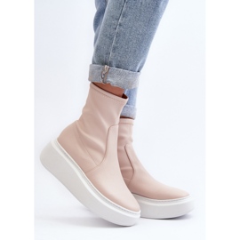 Zazoo 3395 Botines de piel para mujer con plataforma enorme, color beige 3