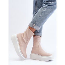 Zazoo 3395 Botines de piel para mujer con plataforma enorme, color beige 4