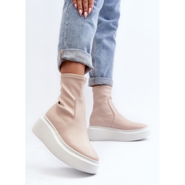Zazoo 3395 Botines de piel para mujer con plataforma enorme, color beige 5