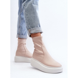 Zazoo 3395 Botines de piel para mujer con plataforma enorme, color beige 6