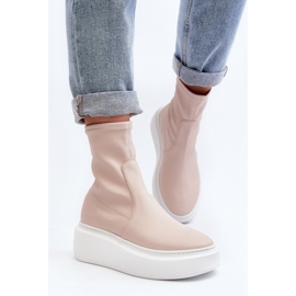 Zazoo 3395 Botines de piel para mujer con plataforma enorme, color beige 8