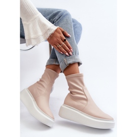 Zazoo 3395 Botines de piel para mujer con plataforma enorme, color beige 9