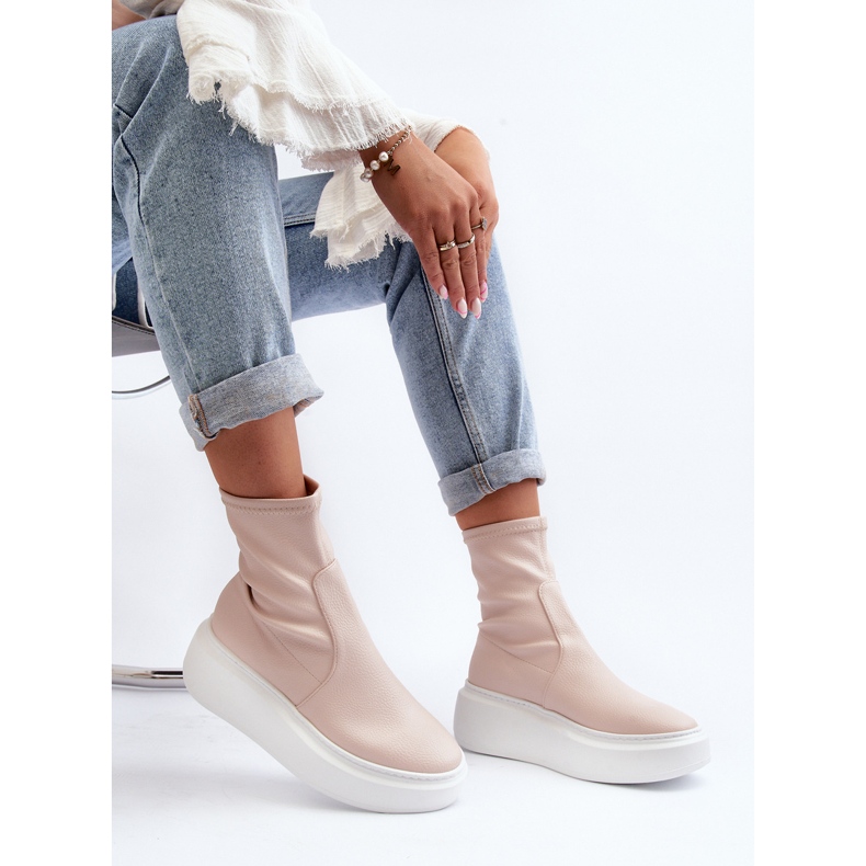 Zazoo 3395 Botines de piel para mujer con plataforma enorme, color beige 1