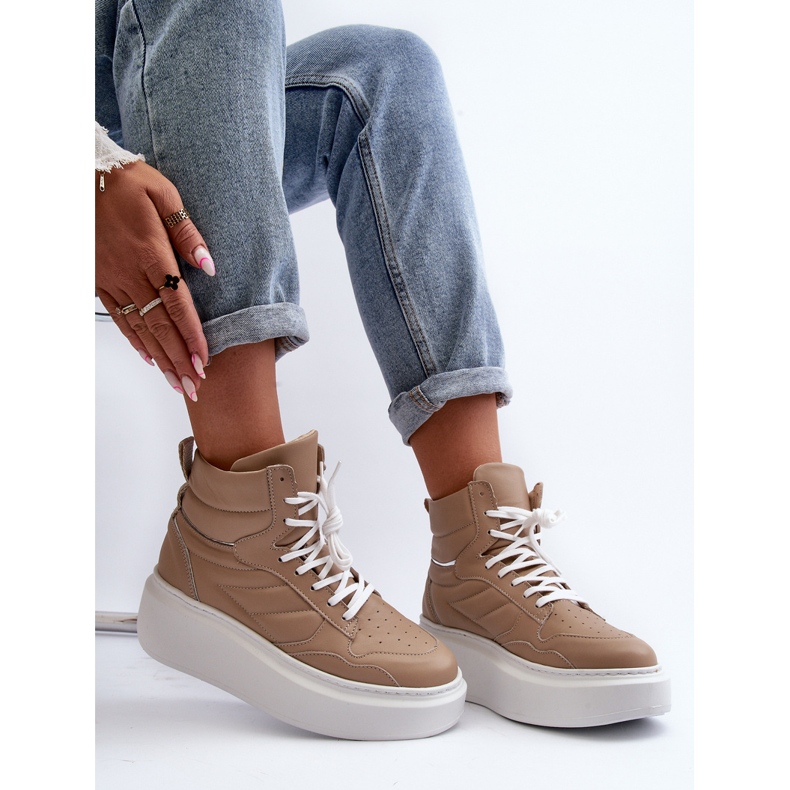 Zazoo 3392/X Zapatillas Deportivas Mujer Piel con Plataforma, Beige 1