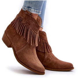 Botines Mujer Zazoo 3430 Ante Con Flecos Camel marrón 9