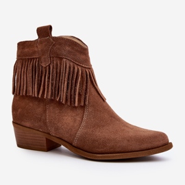 Botines Mujer Zazoo 3430 Ante Con Flecos Camel marrón 1