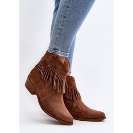Botines Mujer Zazoo 3430 Ante Con Flecos Camel marrón 2
