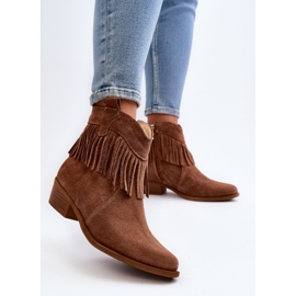 Botines Mujer Zazoo 3430 Ante Con Flecos Camel marrón 4