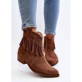 Botines Mujer Zazoo 3430 Ante Con Flecos Camel marrón 6