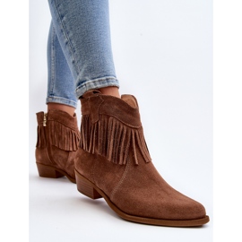 Botines Mujer Zazoo 3430 Ante Con Flecos Camel marrón 7