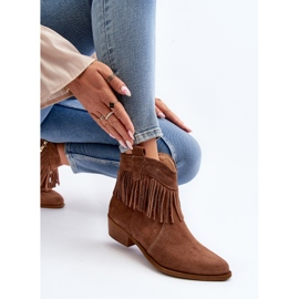 Botines Mujer Zazoo 3430 Ante Con Flecos Camel marrón 8