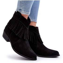 Zazoo 3430 Botas Mujer Ante Con Flecos, Negro 10