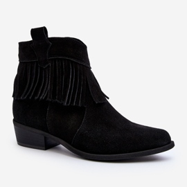 Zazoo 3430 Botas Mujer Ante Con Flecos, Negro 2