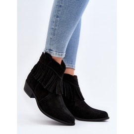 Zazoo 3430 Botas Mujer Ante Con Flecos, Negro 3