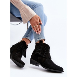 Zazoo 3430 Botas Mujer Ante Con Flecos, Negro 9